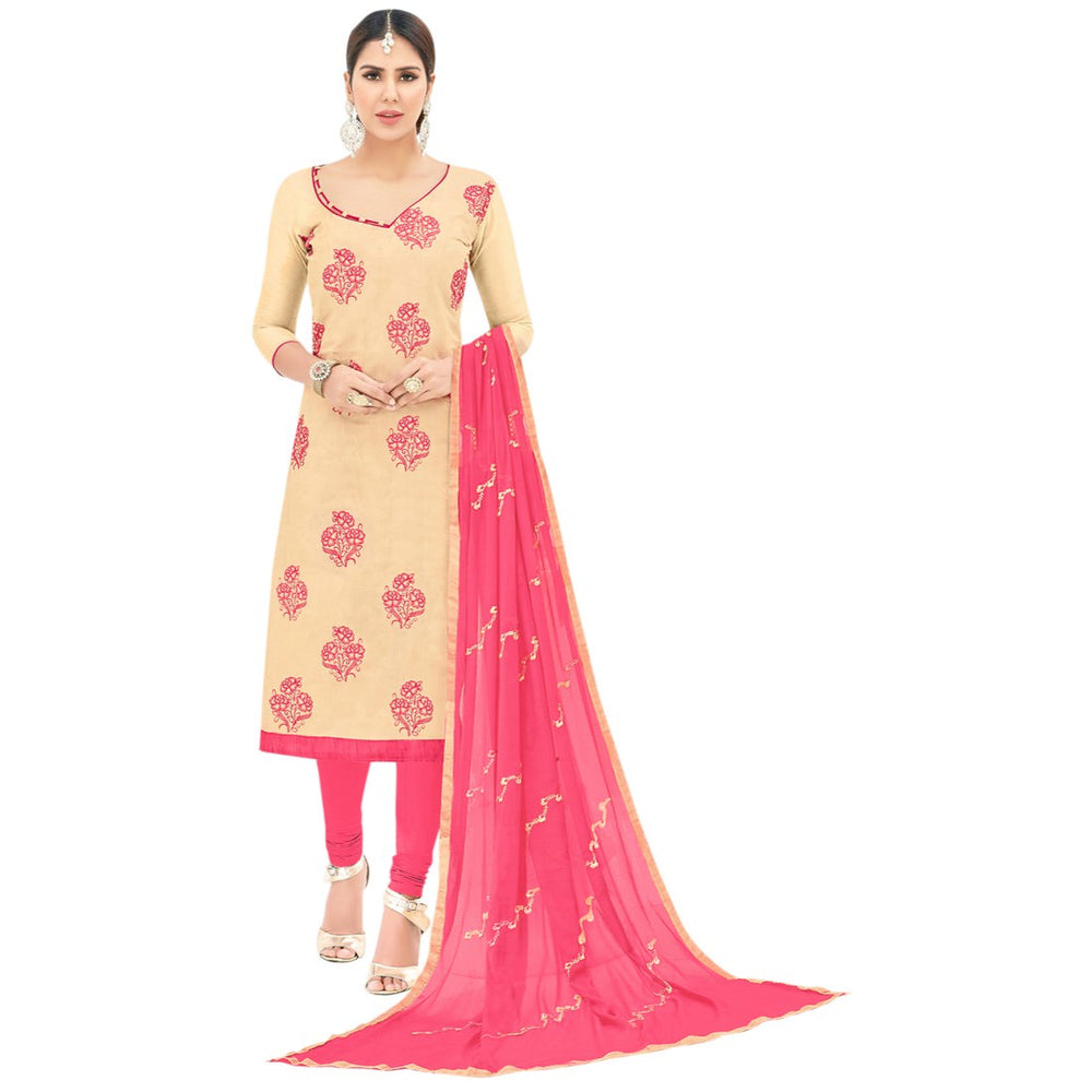 Chanderi Fabric Beige Color Dress Material only in Bigswipe