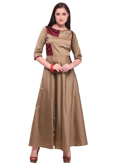 Beige, Maroon Color Buttons Taffeta Kurti only in Bigswipe