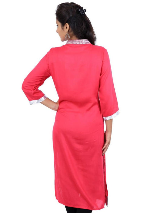 Rayon 120 Gsm Pink Plain Dyed Kurti With Zari Thread Embridery