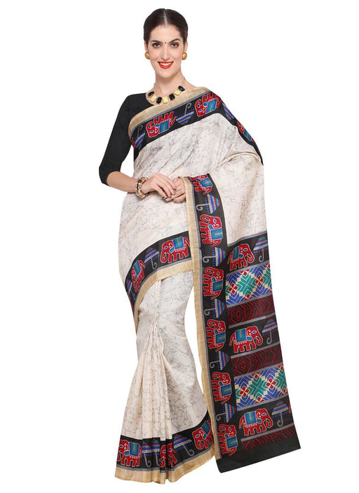 Cream, Black, Multi Color Bhagalpuri Saree only in Bigswipe