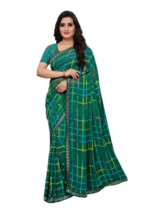 Green, Multi Color Georgette Printed Work Saree only in Bigswipe