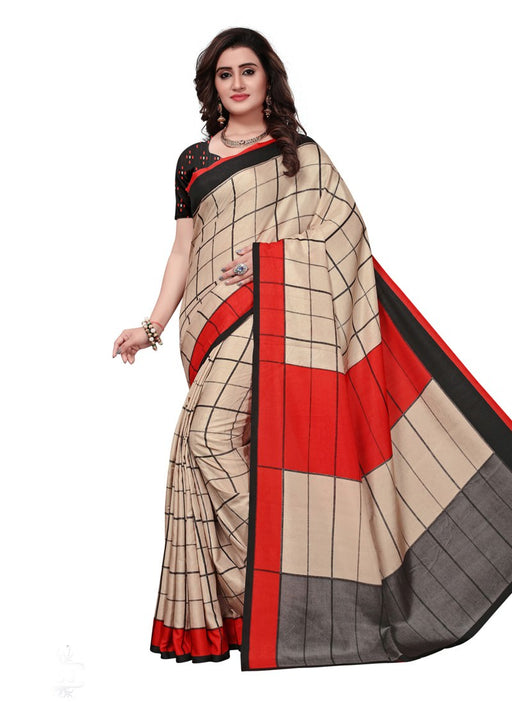 Beige, Red, Grey Color  Vichitra Silk (Art Silk) Saree only in Bigswipe