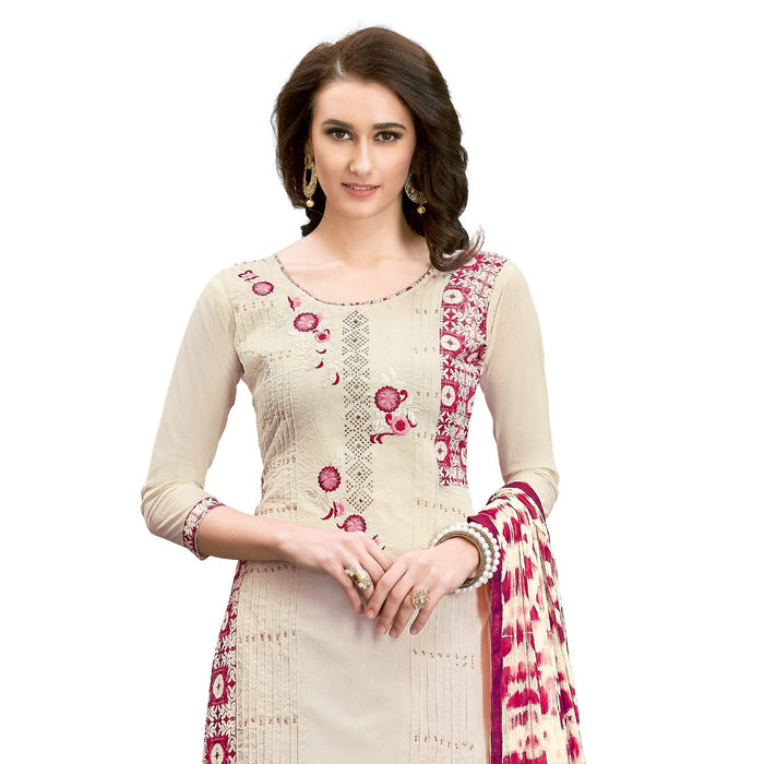 Chanderi Cotton Fabric Cream  Color Dress Material only in Bigswipe