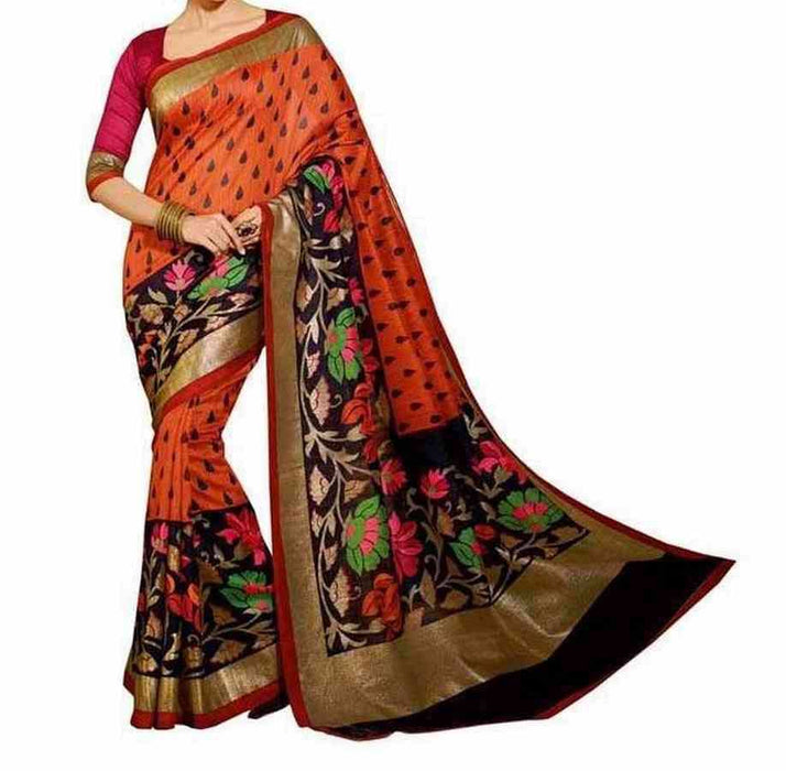 Printed Bhagalpuri Art Silk Saree only in Bigswipe