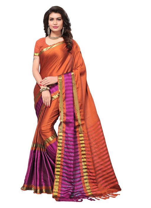 Orange, Magenta Color  Poly Silk Saree only in Bigswipe