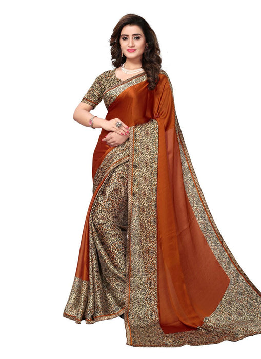 Brown, Beige, Brown Color  Satin Saree only in Bigswipe