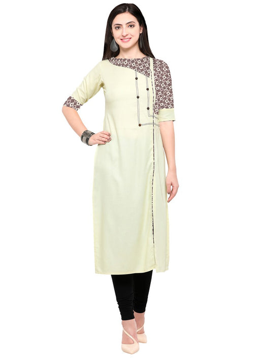 Neon Yellow Color Printed Patch Rayon Kurti only in Bigswipe