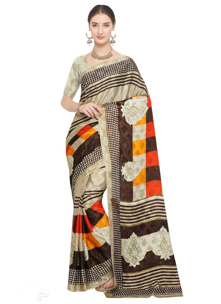 Brown, Beige Color Crepe Saree only in Bigswipe