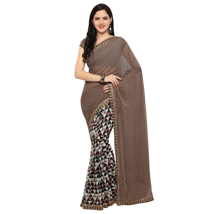 Georgette Fabric Coffee Brown Color Saree with Blouse only in Bigswipe