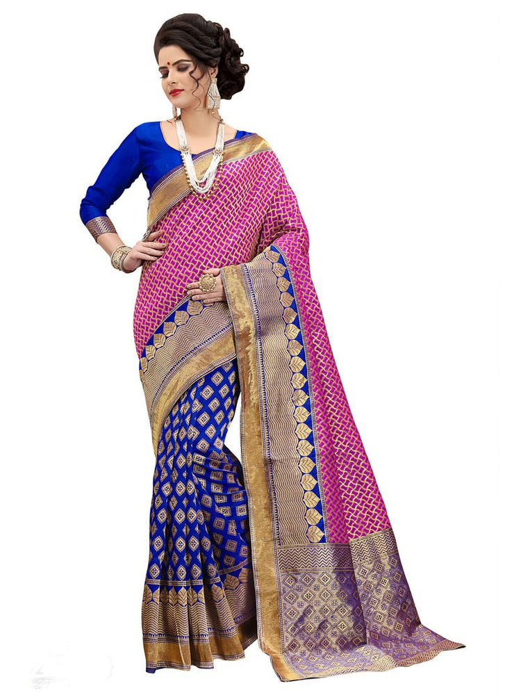 Blue, Golden Color Poly Silk Saree only in Bigswipe