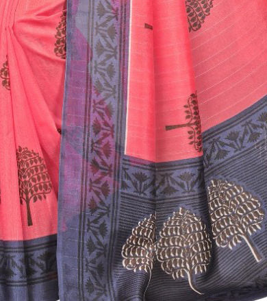 Printed Bhagalpuri Art Silk Pink with Blue color Saree only in Bigswipe