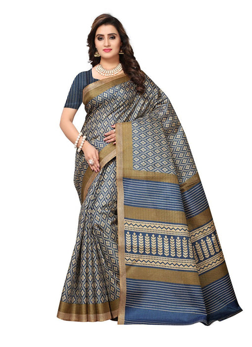 Beige, Navy Blue Color  Bhagalpuri Silk (Art Silk) Saree only in Bigswipe