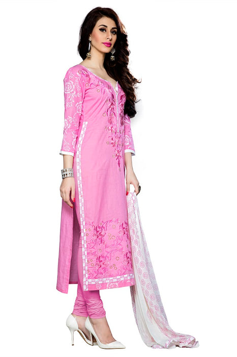 Womens Designer Light Pink Cotton Partywear Salwar Suit Dress Material For Womens