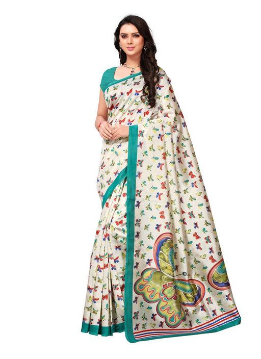 Off White, Turquoise, Multi Color  Poly Silk Saree only in Bigswipe