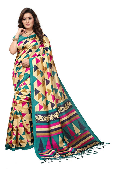 Beige, Peacock Blue, Multi Color  Poly Silk Saree only in Bigswipe