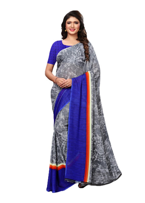 Grey, Blue,Multi Color Georgette Printed Work Saree only in Bigswipe