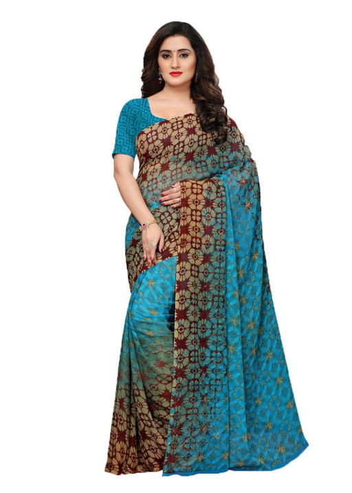 Blue, Maroon, Multi Color Georgette Printed Work Saree only in Bigswipe