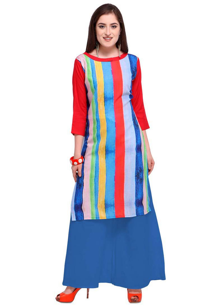 Multi Color Digital Printed Poly Cotton Kurti only in Bigswipe