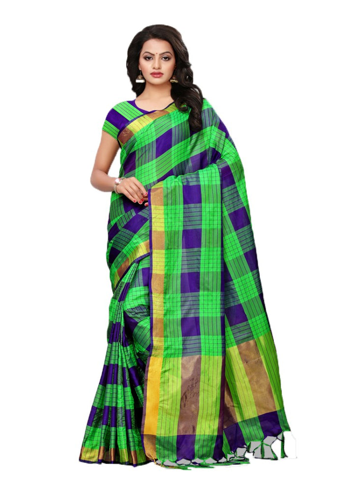 Green, Purple Color Poly Silk Woven Checks Work Saree only in Bigswipe