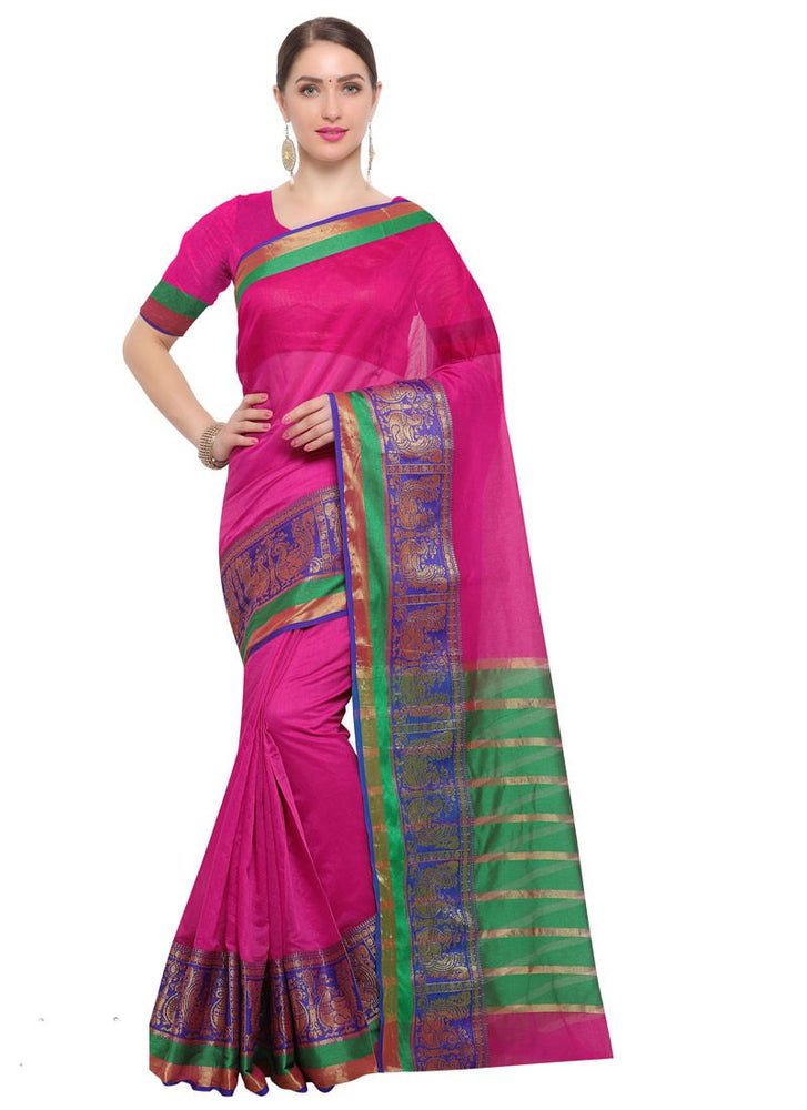 Pink Color Chanderi Silk Saree only in Bigswipe