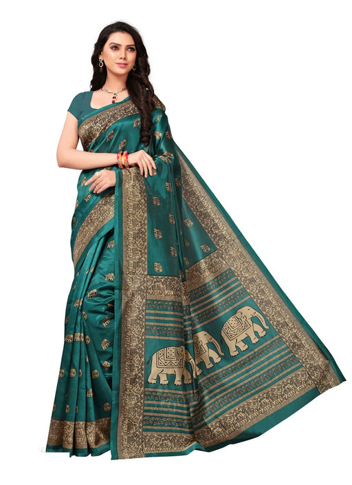 Peacock Green, Beige Color  Poly Silk Saree only in Bigswipe