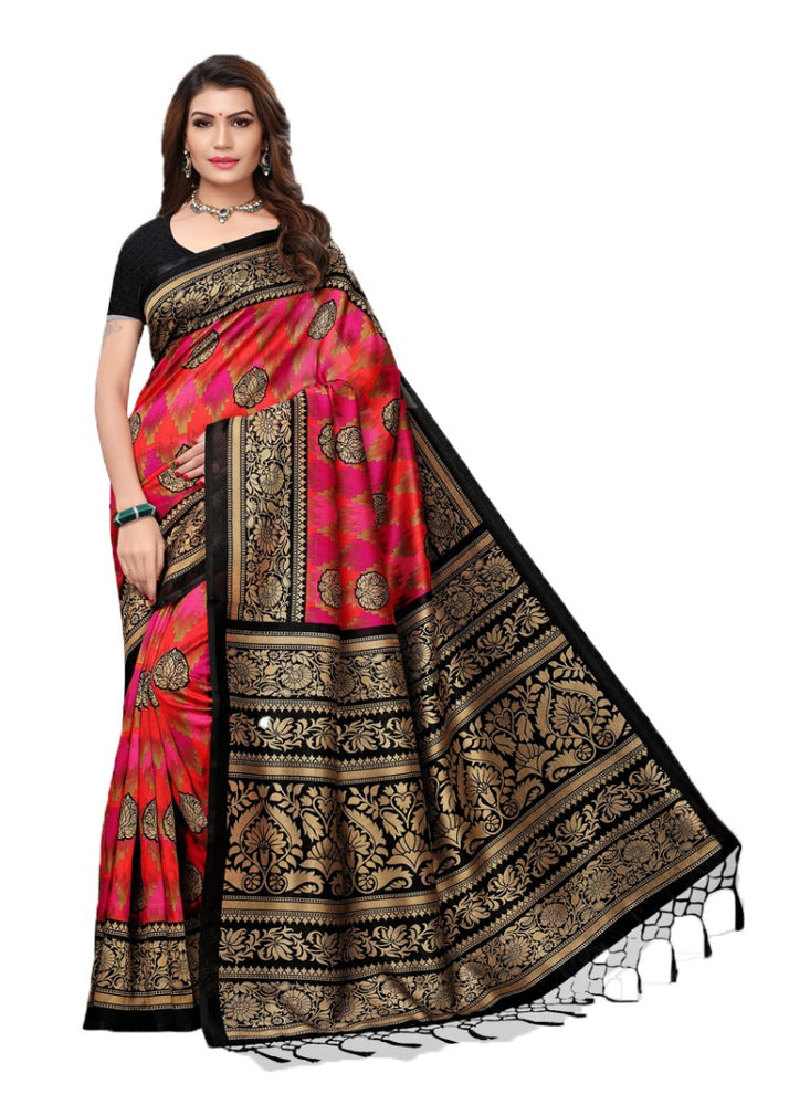 Black, Pink, Multi Color Poly Silk Printed Work Saree only in Bigswipe