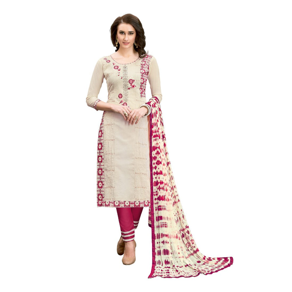 Chanderi Cotton Fabric Cream  Color Dress Material only in Bigswipe