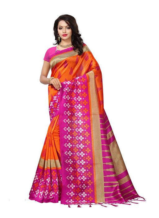 Orange, Pink, Beige Color  Poly Silk Saree only in Bigswipe