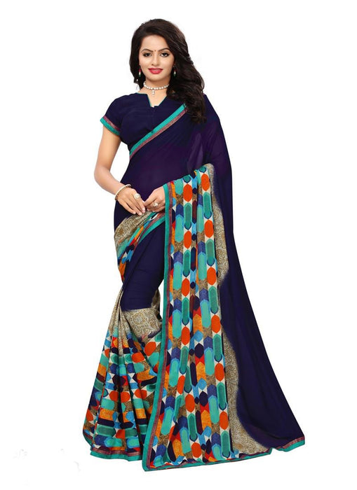 Navy Blue, Multi Color  Georgette Saree only in Bigswipe