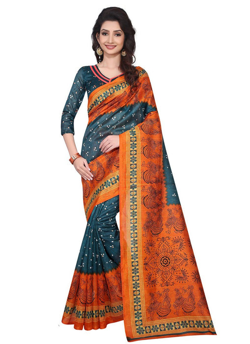 Green, Orange Color Art Silk Saree only in Bigswipe