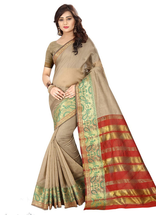 Beige Color Cotton Silk Saree only in Bigswipe