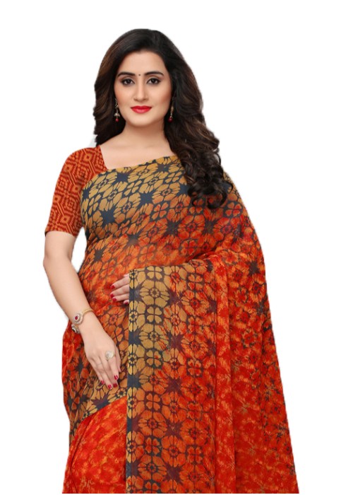 Red, Navy Blue, Multi Color Georgette Printed Work Saree