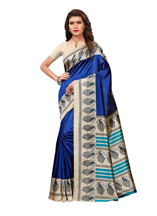 Navy Blue, ,Multi Color  Poly Silk Saree only in Bigswipe