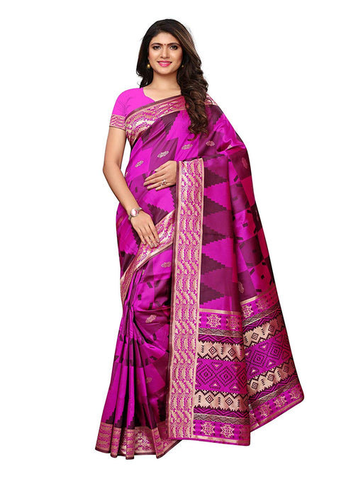 Pink, Black Color Poly Silk Saree only in Bigswipe