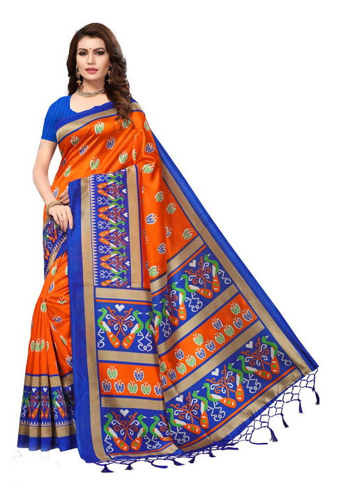 Orange, Blue, Multi Color  Poly Silk Saree only in Bigswipe