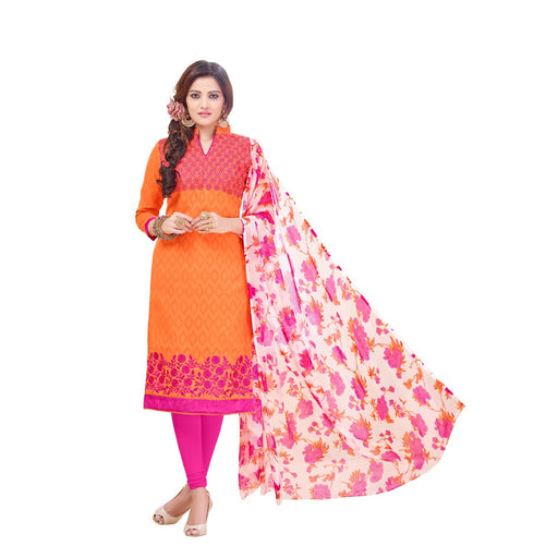 Cotton Jacquard Fabric Orange Color Dress Material only in Bigswipe