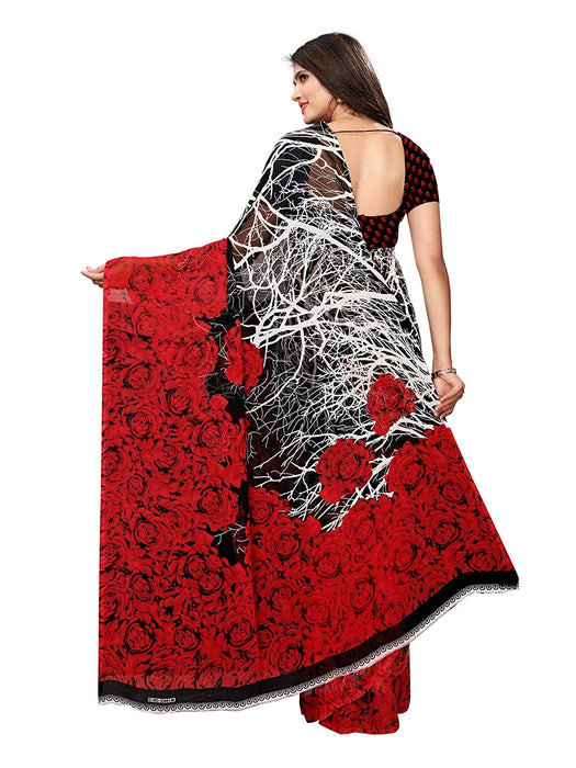 Red, Black, White Color Georgette Saree