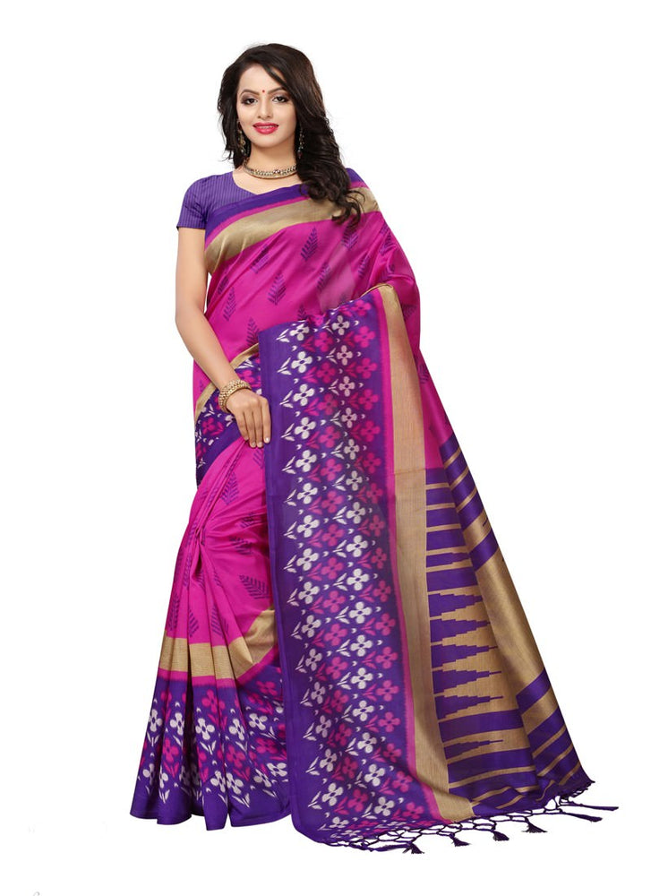 Pink, Purple, Beige Color  Poly Silk Saree only in Bigswipe