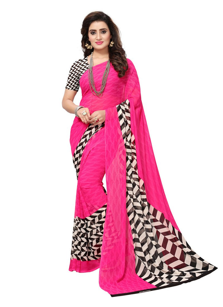 Pink, Off White, Black Color  Georgette Saree only in Bigswipe