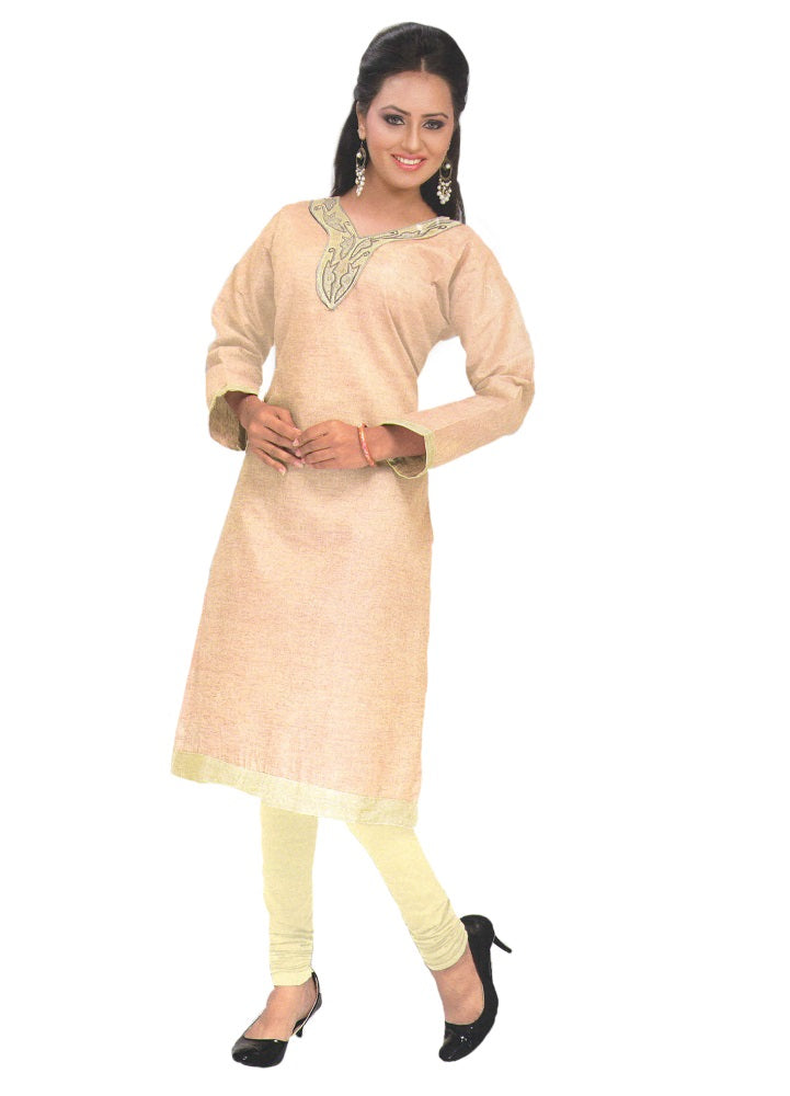 Peach Designer Embroidered Neck Women&rsquo;s  Kurta only in Bigswipe