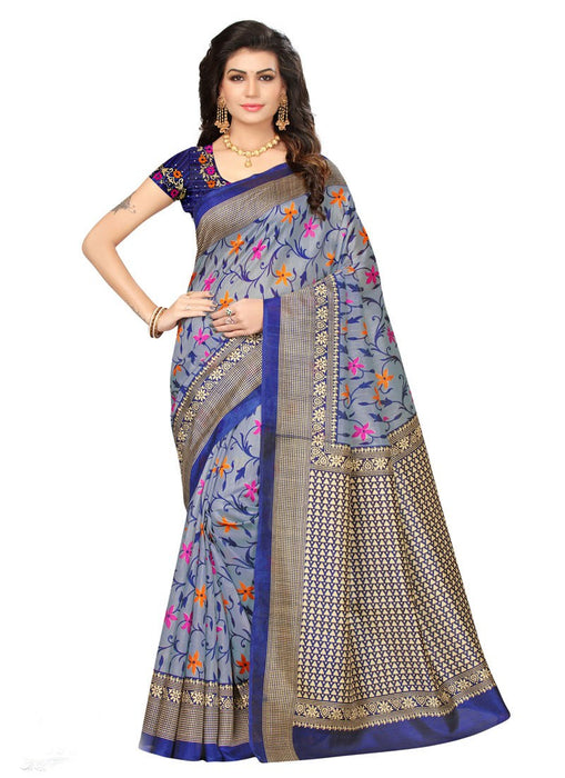 Gray, Royal Blue Color Bhagalpuri Silk Saree only in Bigswipe