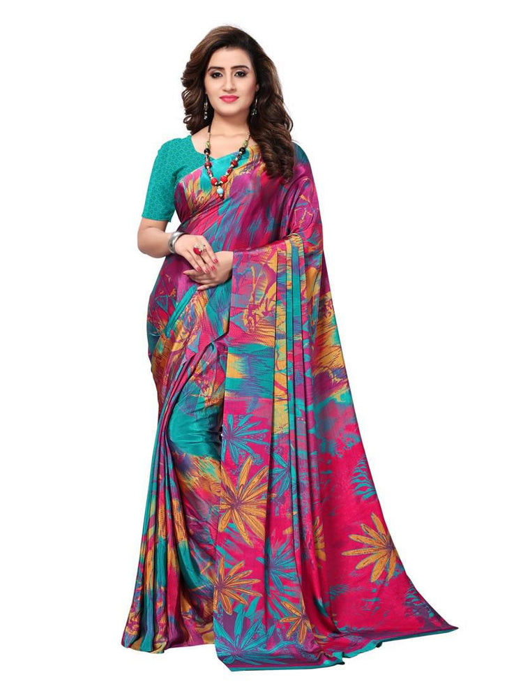 Peacock Green, Multi Color  Crepe Saree only in Bigswipe