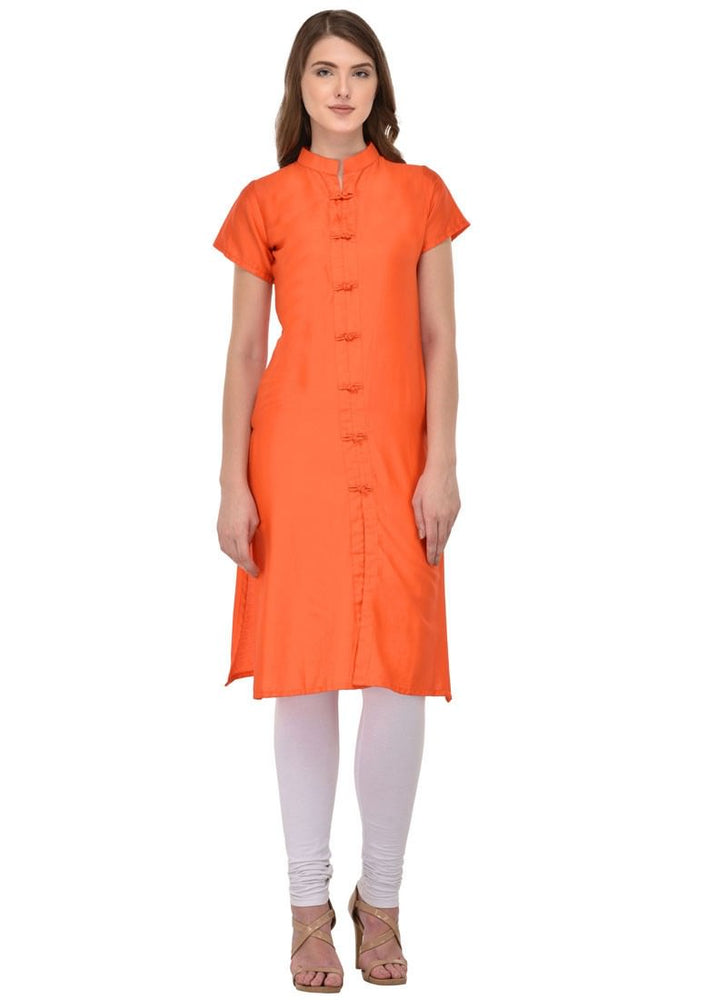 Orange Color Plain Cotton Kurti only in Bigswipe