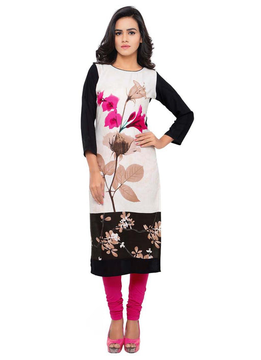 Beige,Multi Color Printed Rayon Kurti only in Bigswipe