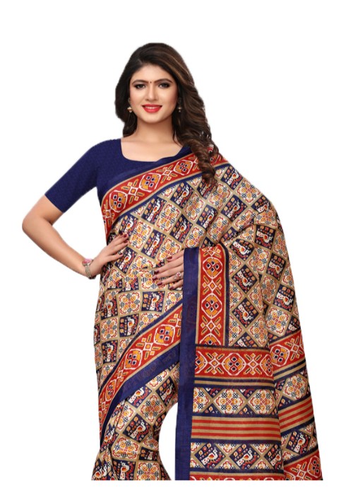 Beige, Navy Blue, Multi Color Bhagalpuri Silk Plain Work Saree only in Bigswipe