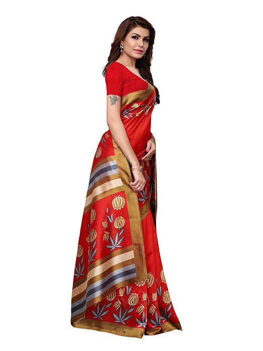 Red, Multi Color Poly Silk Saree