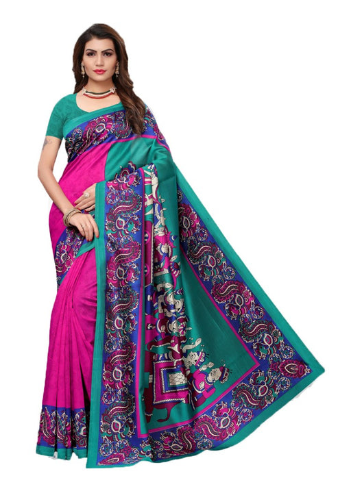 Pink, Multi Color Poly Silk Printed Work Saree only in Bigswipe