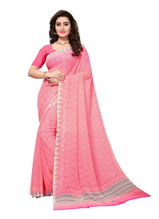 Pink, Off White Color  Georgette Saree only in Bigswipe