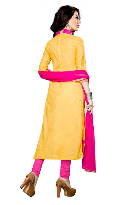 Womens Designer Yellow Cotton Partywear Salwar Suit Dress Material For Womens