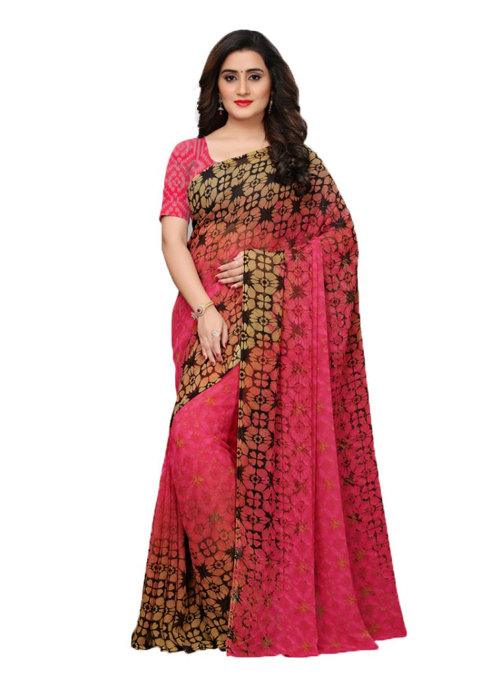 Pink, Brown (Dark Brown), Multi Color Georgette Printed Work Saree only in Bigswipe